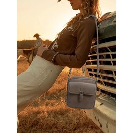 Vintage Crossbody Bag Vegan Leather Messenger Bag for Women Men, Small CrossBody Shoulder Purse with Card Slots - Grey