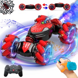 Stunt Car Remote Control Toys: Birthday Gifts 2.4Ghz Car Transform - 4WD RC Gesture Sensing Toys for 360 Rotate - RC Cars with Light Music Fog for 4-6 5-7 8-13 Kids Boys Girls Birthday Gifts Red