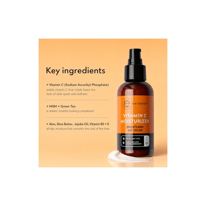 Natural Vitamin C Face Moisturizer - Lightweight, Brightening, Anti Aging
