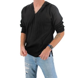 Men's Hoodie Hippie Shirts Beach 100% Soft Cotton Top Yoga Shirt Boho (Medium, Black)