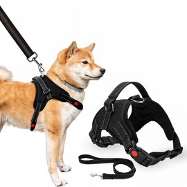 Trimming Shop No Pull Dog Harness & Lead Set for Medium Dog, Safe, Adjustable, Breathable Reflective Pet Vest Harness for Dogs UK, Control Dog or Puppy Harness For Training & Walking, Medium - Black