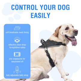 Moysoon Tactical Dog Harness for Large Dogs, Reflective Nylon Vest,Heavy Duty Dog Harness with Handle, Adjustable Dog Vest Harness for Training Hunting Walking, Black, M