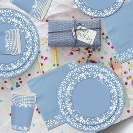 144Pcs Blue Cielito Lindo Party Decoration, Platos De Barro Mexicanos Clay Plates Mexican decor Terracotta Pottery Paper Cups for Mexican Themed Party Decorations Cielito Lindo Baby Shower