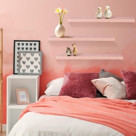 Youyole 3 Pack Pink Floating Shelves for Wall 16 Inch Solid Wood Wall Book Shelf for Bathroom Living Room Bedroom Hanging Display Decor, Princess Aesthetic Room Decor