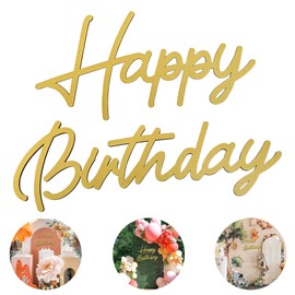 Gold Happy Birthday Wooden Sign for Backdrop - Cutout Wood Birthday Party Decor Photography Wall Decor Background