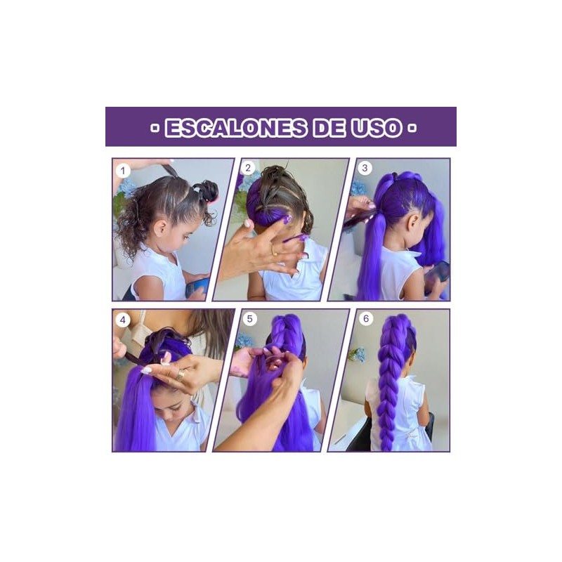 4 Paquetes Extensiones Cabello Morado 60cm Preestirado Trenzas Cosplay