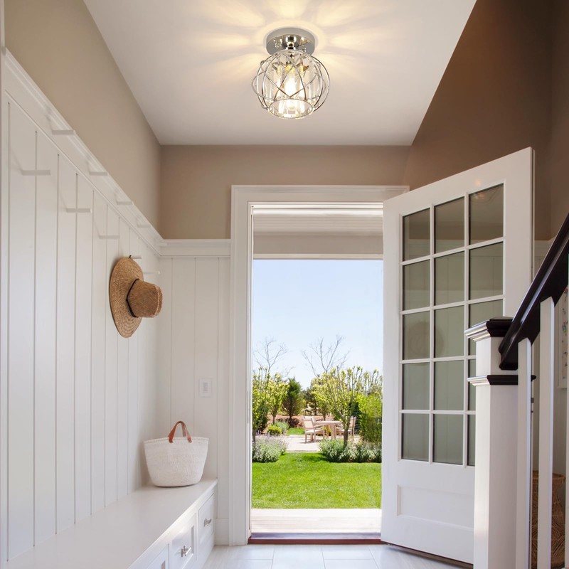 Loiogohot Hallway Light Fixtures Ceiling,Modern Chrome Crystal Ceiling Lights Fixture,