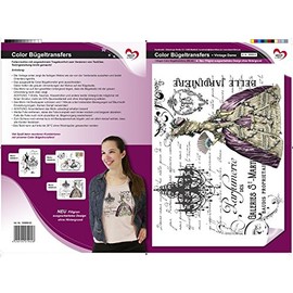 Colour iron-on transfer, DIN A4, filigree without background, decorate textiles such as T-shirts and bags with iron-on motifs, iron on pictures quickly and easily, nostalgia series, DIY textile design