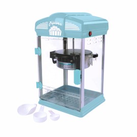 West Bend Stir Crazy Movie Theater Popcorn Popper, Gourmet Popcorn Maker Machine with Nonstick Popcorn Kettle, Measuring Tool and Popcorn Scoop for Popcorn Machine, 4 Qt., Blue