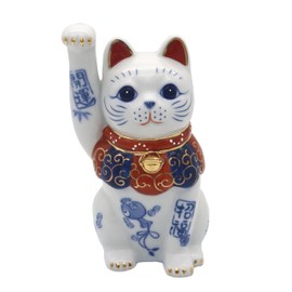 Yakushi Kiln Maneki Neko (Hand-raised, No. 4.5, Total Length: 5.7 inches (14.5 cm)), Yakushi Kiln Lucky Lucky Lucky (Includes Lucky Sticker)