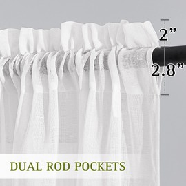 NICETOWN White Sheer for Large Windows - Rod Pocket Semi Sheer Flax Linen Textured Panels Privacy Protected Light Fitering for Living Room (W52 x L95, 1 Pair)