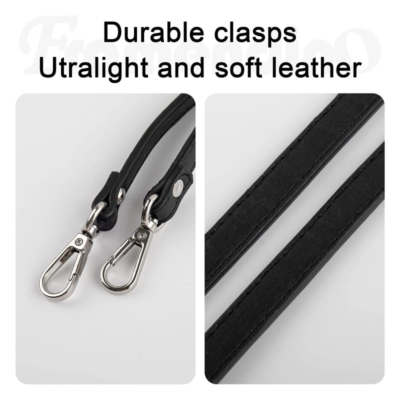Framendino 2 Pack Black Purses Leather Replacement Handles Straps with