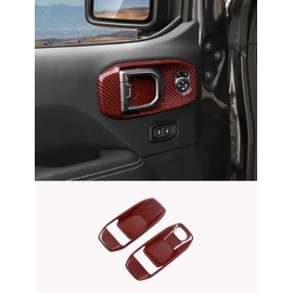 Savadicar Red Carbon Fiber Interior Accessories - Front Door Inner Handles Trim Set for 2018-Present Jeep Wrangler JL JLU 4XE & Gladiator JT - Premium Texture Interior Decor Upgrade Option, 2-Piece