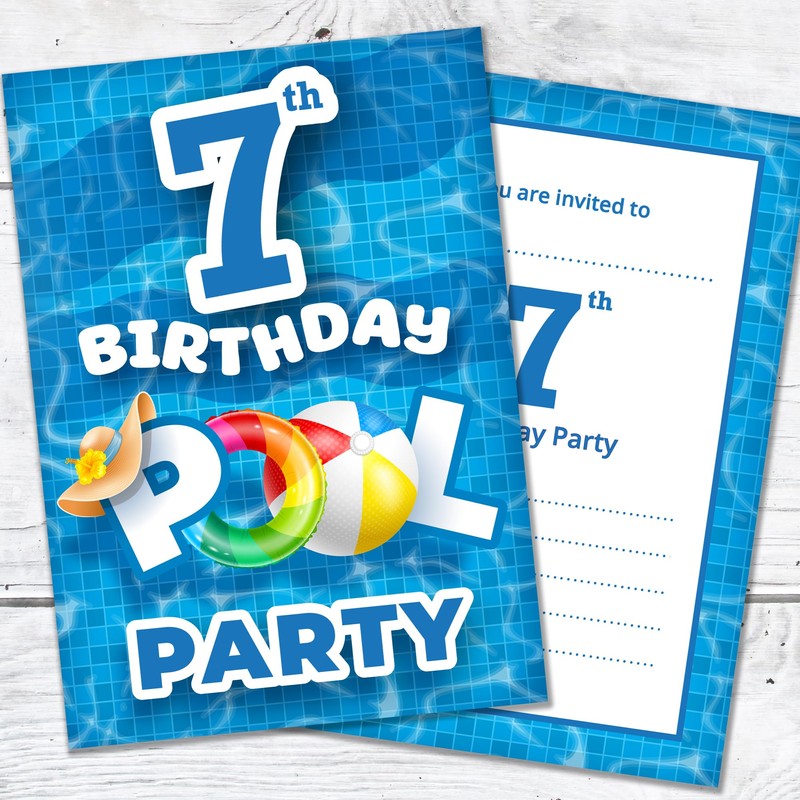 Olivia Samuel Pack of 20 Pool Party 7th Birthday Invitations