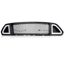 PIT66 Front Upper Hood Grille w/White DRL LED Light, Compatible with 2015 2016 2017 Ford Mustang