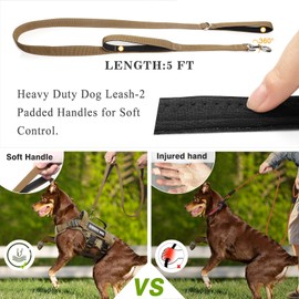 WINSEE Tactical Dog Harness with Dog Leash, Service Working MOLLE Vest with 10 Pet Patches for Dog, No Pull Military Harness and Backpack for Training Hunting Walking