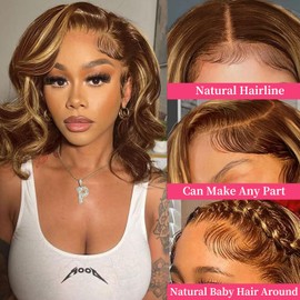 Wepwcod Bob Wigs Human Hair Glueless Wigs 13x4 HD Lace Closure Glueless Human Hair 180% Density Short Straight Bob Wig for Black Women (BW Bob Wig-4/27, 14 Inch)