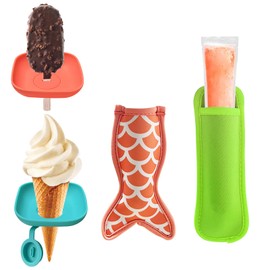 Zvvastnz Silicone Popsicle Holder and Sleeves, Reusable Ice Pop Sleeves for Toddlers, No mess Ice Cream Holder for Summer and Birthday Party, Adjustable Clips, Dishwasher Safety, 4pcs, 3-in-1