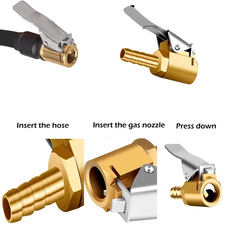 Brass Air Chuck with Lock-on Clip Male Pneumatic Air Hose