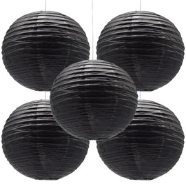 Hocansen 5 Stück Papierlaterne 12in Rund Papier Laterne Dekoration Ballform Papier Lampions für Party Hochzeit Garten Deko (DL/Black)