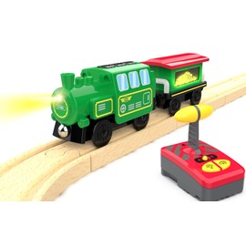 Motorized Train for Wooden Tracks, Remote Control Locomotive Train Set for Toddlers, Electric Train Toy Compatible with Thomas, Brio Railway Track