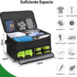 Organizador de Maletero de Golf de 2 Capas, Bolsa de Viaje Con Compartimento Ventilación Independiente, Plegable Para 2 Pares de Zapatos, Pelotas y Ropa, Adecuada Para Autos SUV
