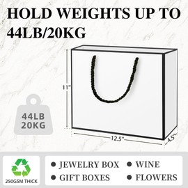 Gift Bags 3 Pcs Large Size Paper Gift Bags with Tissue Paper and Handles,Bow Ribbon and Greeting Cards, 11.8" x 4" x 10", White