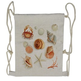 Ambesonne Ocean Drawstring Backpack, Seashells Marine Aquatic, Sackpack Bag