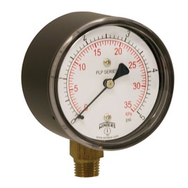 Winters PLP Series Steel Dual Scale Low Pressure Gauge with Brass Internals, 0-5 psi, 2-1/2" Dial Display, +/- 3-2-3% Accuracy, 1/4" NPT Bottom Mount