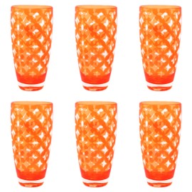Le Cadeaux Luxury Acrylic Palazzio Collection Glassware Set of 6, Large Tumbler, Orange