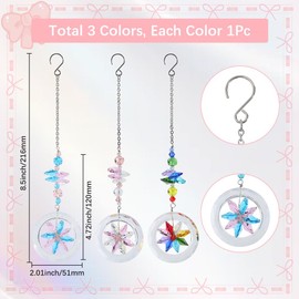 SOFPLATE 3Pcs 3 Colors Crystal Prism Suncatcher Flower Rainbow Making Suncatcher with S Hook Clasps Faceted Colorful Floral Hanging Pendant Ornaments for Window Indoor Outdoor Garden Gifts Hang Decor