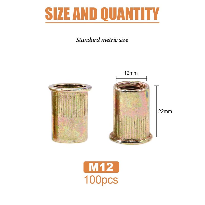 Keadic 100Pcs M12 Rivet Nuts Metric Zinc Plated Rivet Nut