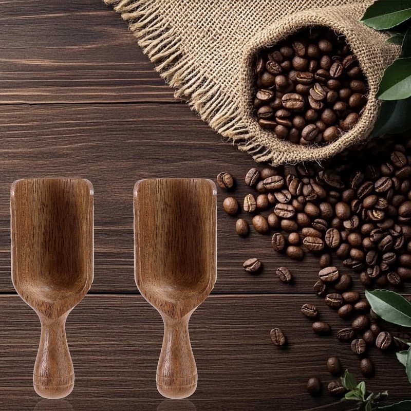 BOXOB 2pcs Mini Acacia Wood Coffee Spoons, Multipurpose Tablespoon Scoops