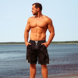 NORTY Men's Swimsuit Trunks - Swim Shorts for Beach, Boat, and Watersports - Drawstring Waist and Cargo Pockets - Charcoal, Large