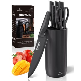 Knife Set, Brewin Kitchen Knife Set, Knives Set for Kitchen, Universal Knife Block, Utility Knife Block Set, Kitchen Essentials, New Home Essentials, Apartment Essentials, Dishwasher Safe