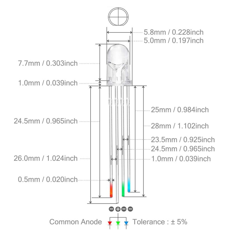 CHANZON 100 pcs 5mm RGB Multicolor LED Diode Lights Common