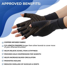 Kedley Copper Infused Arthritis Compression Gloves - Open Tip Fingers, Medical Grade quality for Rheumatoid Arthritis, Carpal Tunnel, RSI, Osteoarthritis & Tendonitis - Fingerless Design - Small