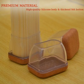 8 Pcs Rectangle Chair Leg Floor Protectors for Hardwood Floors, Clear Silicone Felt Chair Leg Covers Furniture Cups Caps for Table Barstool Couch, Anti- Scratches & Noise, Fit L :1.3-1.7", W: 0.9-1.2"