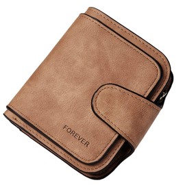 KELEEL Ladies Wallet Women Leather Clutch Purse Credit Card Coin Holder Bifold, Short Brown, 7.68 x 1.18 x 3.94 inch, Classic