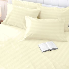 Pizuna 100% Cotton Satin Stripe Cream Housewife Pillowcases 2 Pack, 300 Thread Count Damask Bedding Long Staple Combed Cotton Sateen Pillow Case 48x74 (Cream Pillow Cases 2 Pack) -