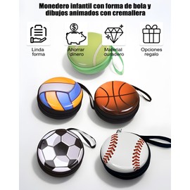 MAOXINGREN Monedero Tenis Infantil,Kids zero wallet cartoon esférica mini monedero con diseño de cremallera para niños niños adolescentes amantes de los deportes, viene con llavero (tenis)
