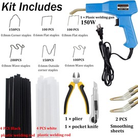 150W Upgraded Welder Kit, 800PCS Hot Stapler Welding Machine Car Bumper Repair Kit, 2 in 1 Plastic Welder Soldering Gun with Weld Rods, 6 Types Staples for Bumper/Kayak/Plastic Repairs