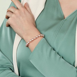 The Pearl Source Sterling Silver 7-8mm AAA Quality Round Pink Freshwater Cultured Pearl Bracelet for Women