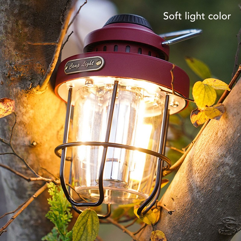 Retro LED Camping Lantern Portable Multifunctional Rechargeable Tent Light for