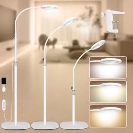 HITTI 10X & 30X Floor Magnifying Glass with Light, Standing Mag Lamp for Close Work, Esthetician, Jewellery, Crafts, Lash, Adjustable Color Modes and Flexible Gooseneck LED Lighted Magnifier(White)