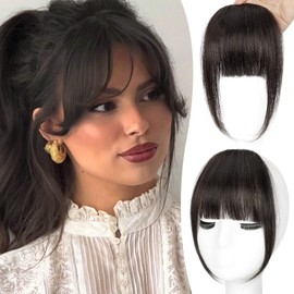 YOLIN Clip in Bangs, 100% Human Hair Bangs with Temples Bangs Hairpieces for Women Clip in Fake Bangs for Daily Wear (Brown Black)