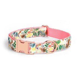 YSHOME&PET Dog Collar with Flower Bow Tie, Floral Adjustable Dog Collar with Detachable Bow tie and Metal Buckle D-Ring, Stylish and Comfortable Pet Collars for Cats Small Medium Large Dogs