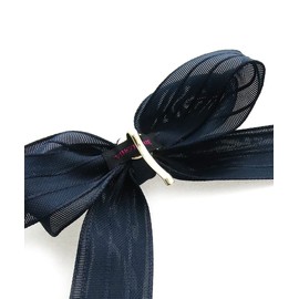 VINGTAINE Striped Long Ribbon Pony Hook Hair Cuff Hair Hook Hair Accessories Navy H7468-NY-