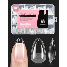 Beetles - Consejos de uñas cortas de almendra, 12 tamaños, 288 unidades, puntas de gel de cobertura completa media mate, puntas de uñas de gel acrílic