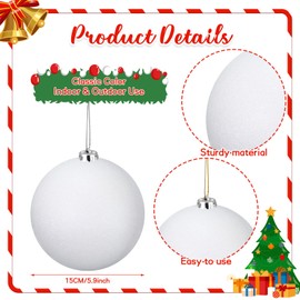 Liliful 4 Pieces 5.9 Inch Large Outdoor Christmas Ornaments Plastic Jumbo Fillable Balls Ornament Big Xmas Tree Hanging Decoration for Home Outside Holiday Lawn Yard Party (Glitter White)